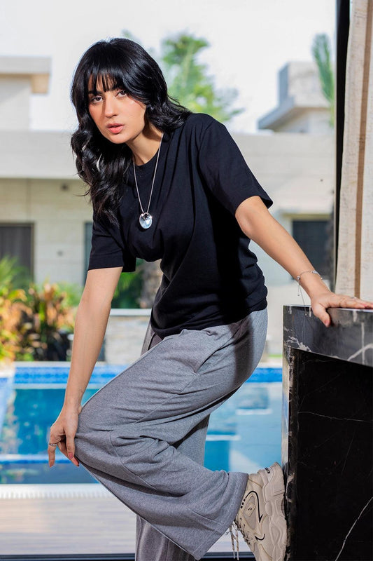 Slate Drift Drawstring Trousers- Light Grey .