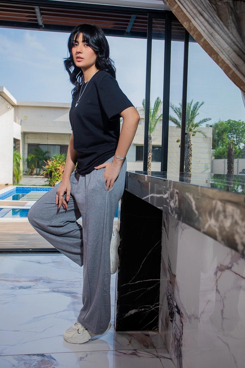 Slate Drift Drawstring Trousers- Light Grey .