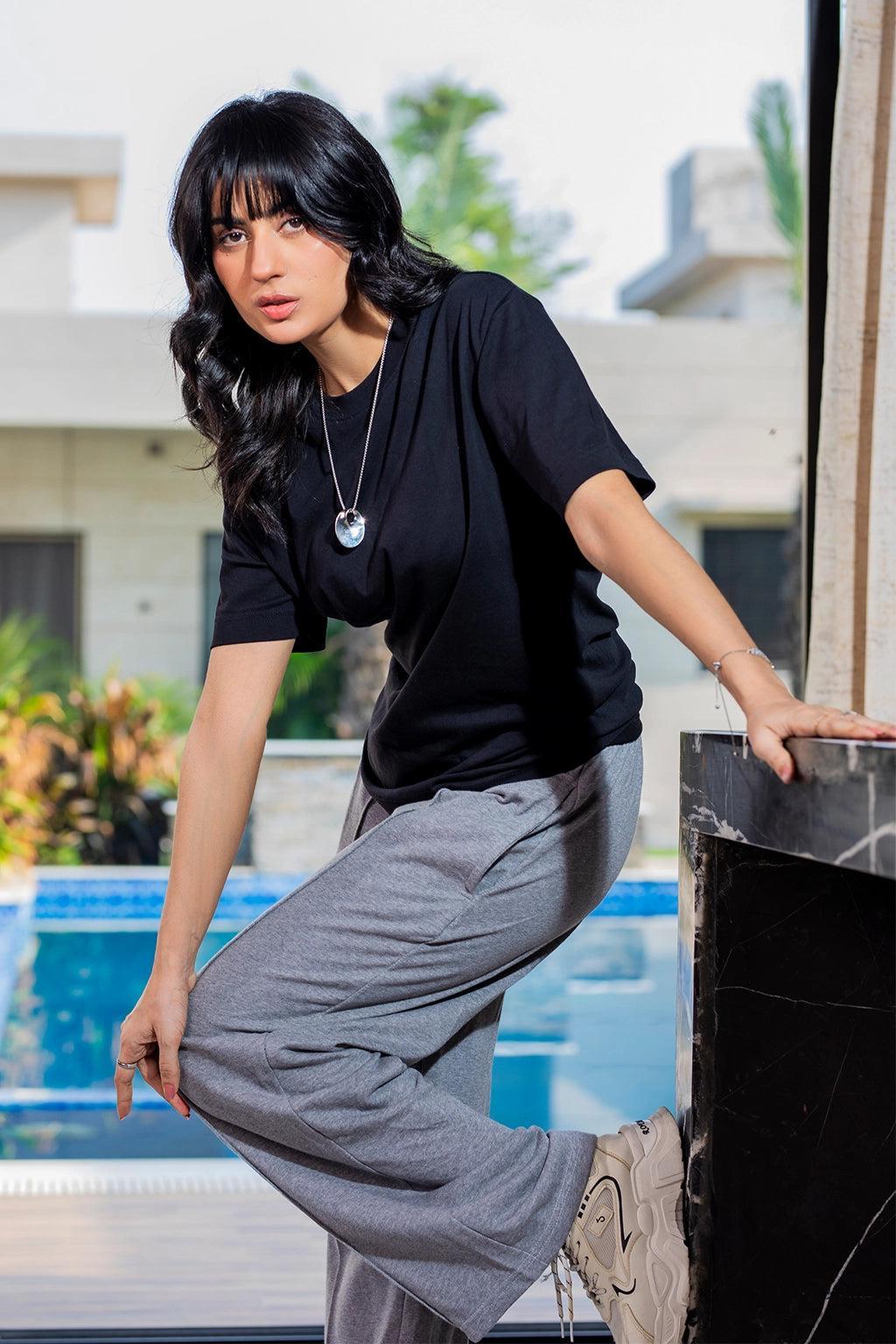 Slate Drift Drawstring Trousers- Light Grey .